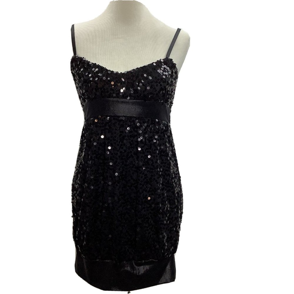 WET SEAL Dress Black Sequin Lined Sparkly Stretch